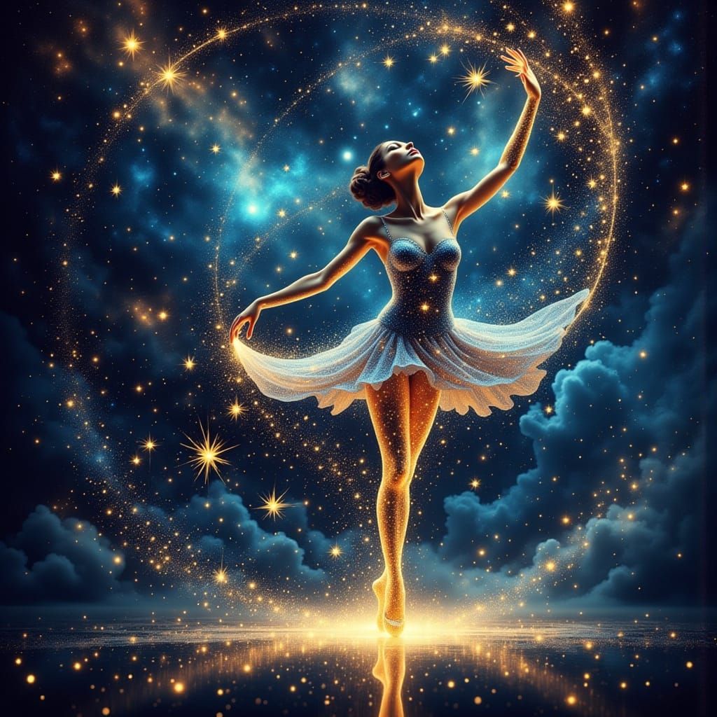 Ballerina of Twinkling Stars Dancing in Cosmos