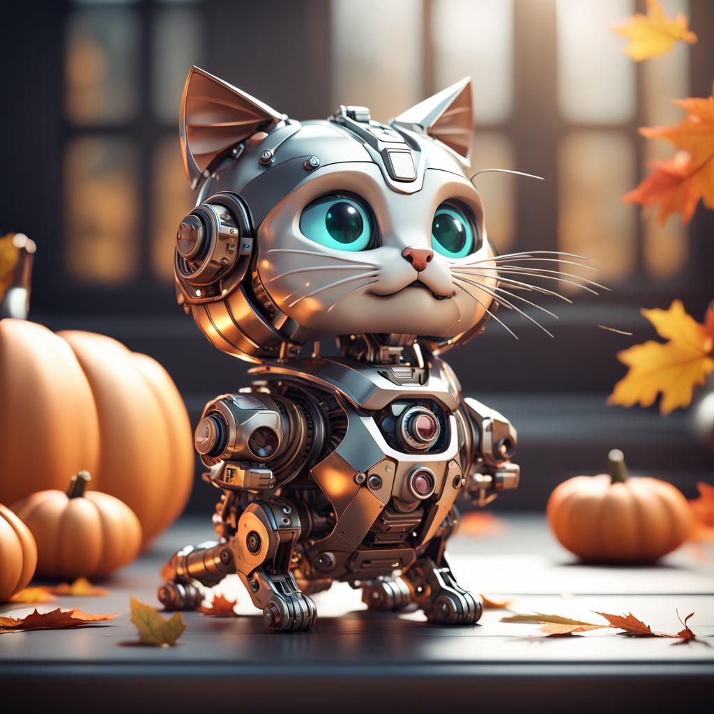 Futuristic Thanksgiving Cat with Intricate Mech Details