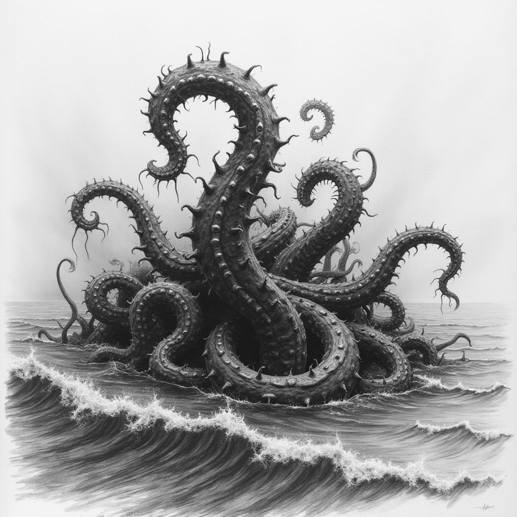 Detailed Charcoal Seascape of Squiggles