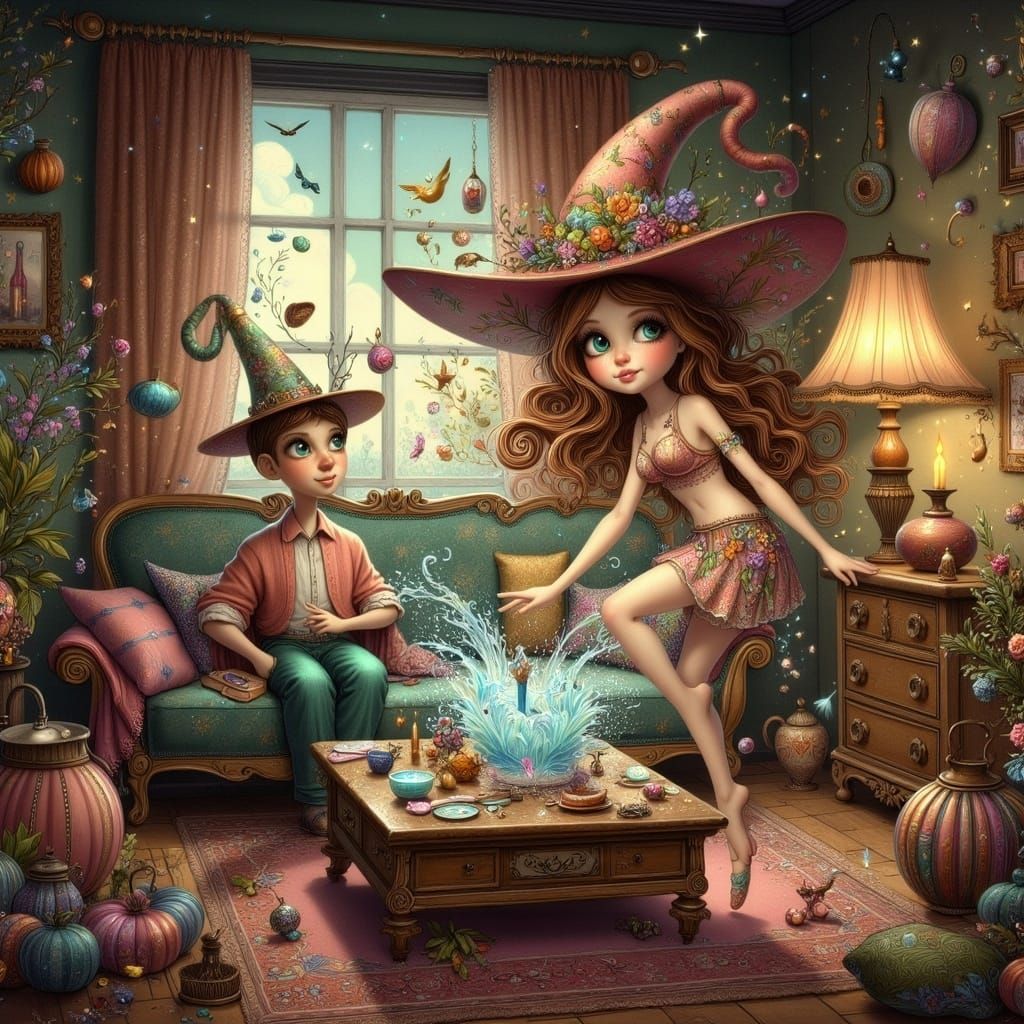 Surreal Woman Water Surfs Through Suburban Living Room