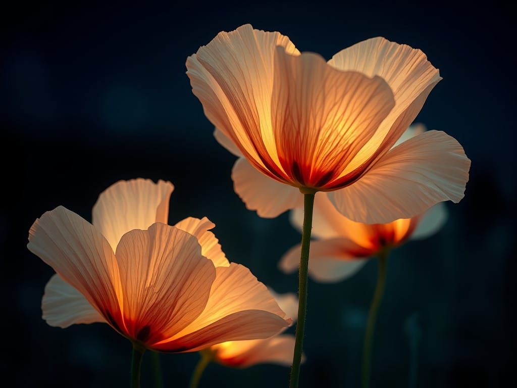 Luminous Nightly Poppies in Dreamy Symbolic Style
