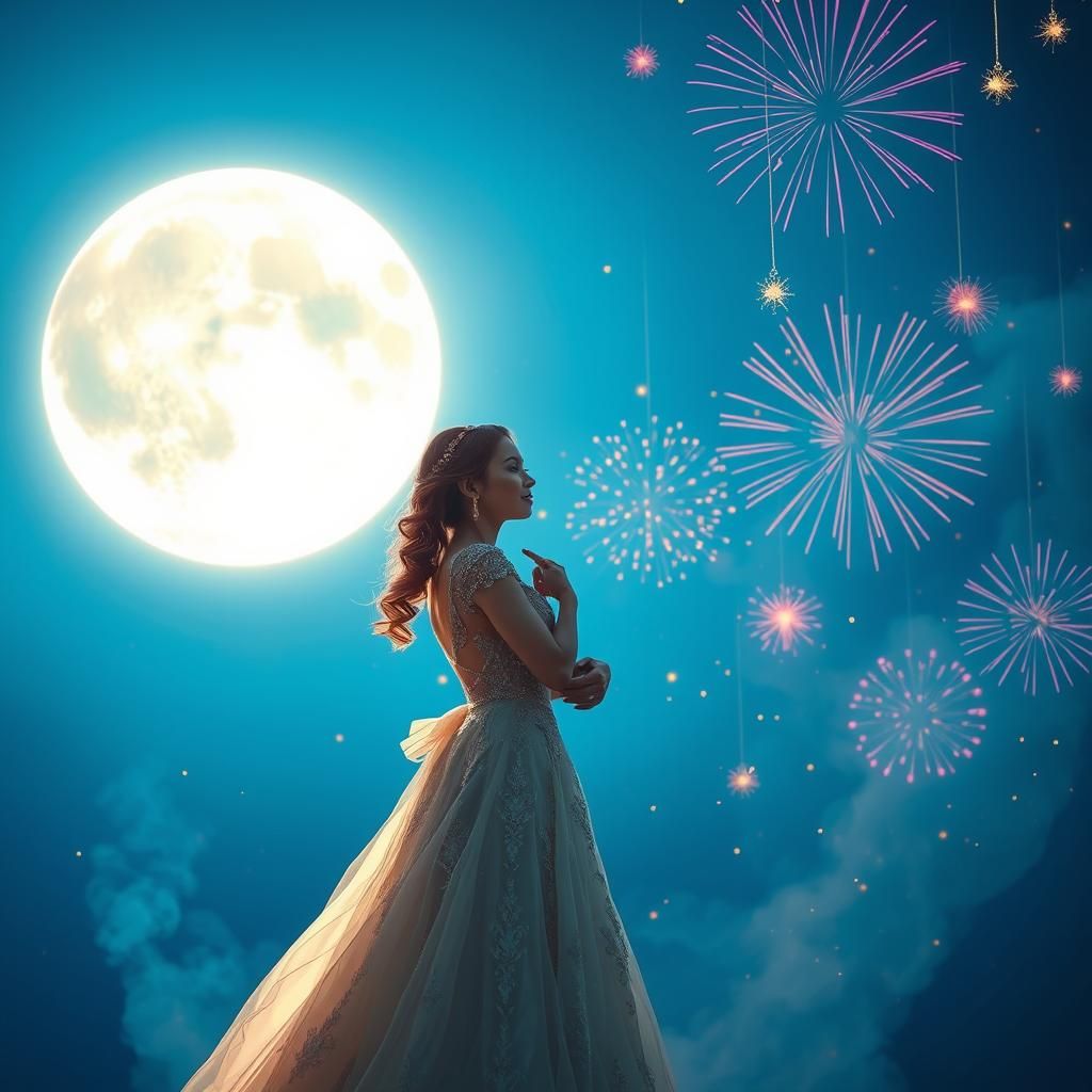 Romantic Couple Under Fireworks, Hyperrealistic Digital Art