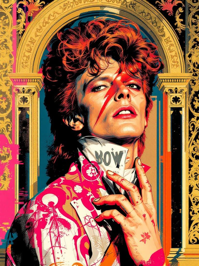 David Bowie Portrait in Pop Art Collage Style