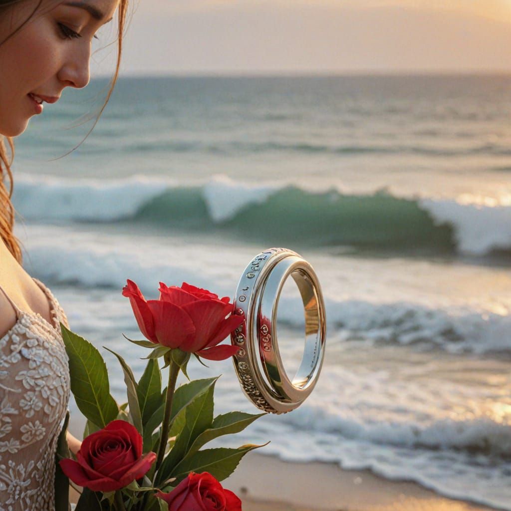 Romantic Seaside Marriage Proposal with Floral "Marry Me" Si...