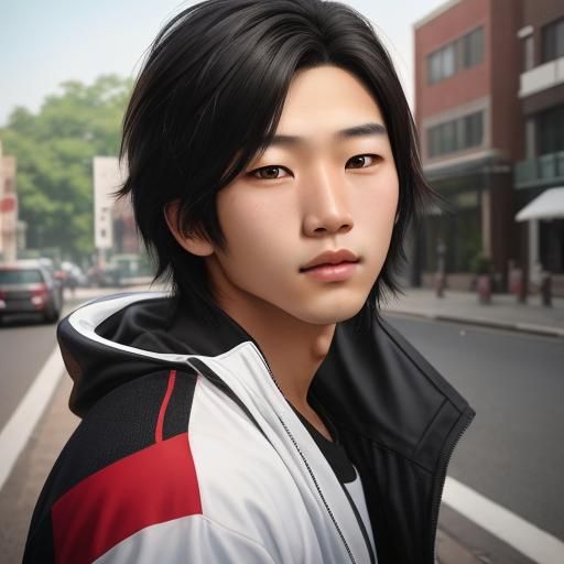 Hyperrealistic Portrait of Handsome Asian Teenager