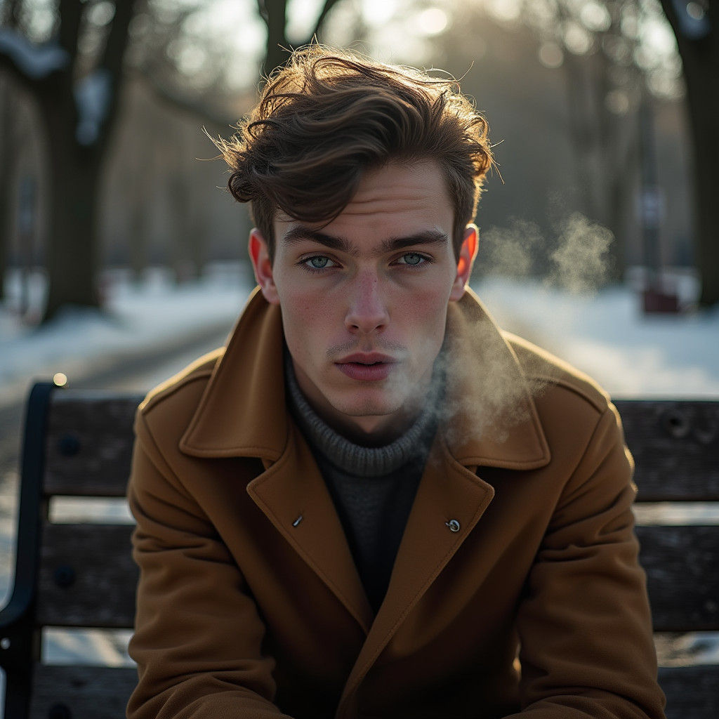 Chiseled Irish Gentleman in Earth-Toned Coat, Caught in Wint...