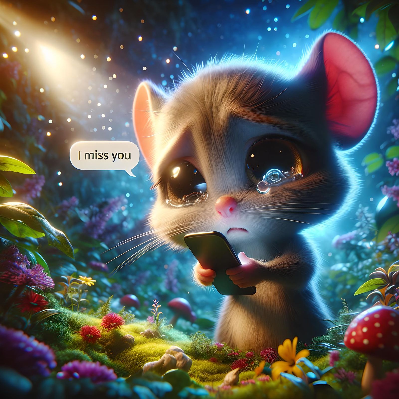 Adorable Mouse Receives Message in Enchanted Forest