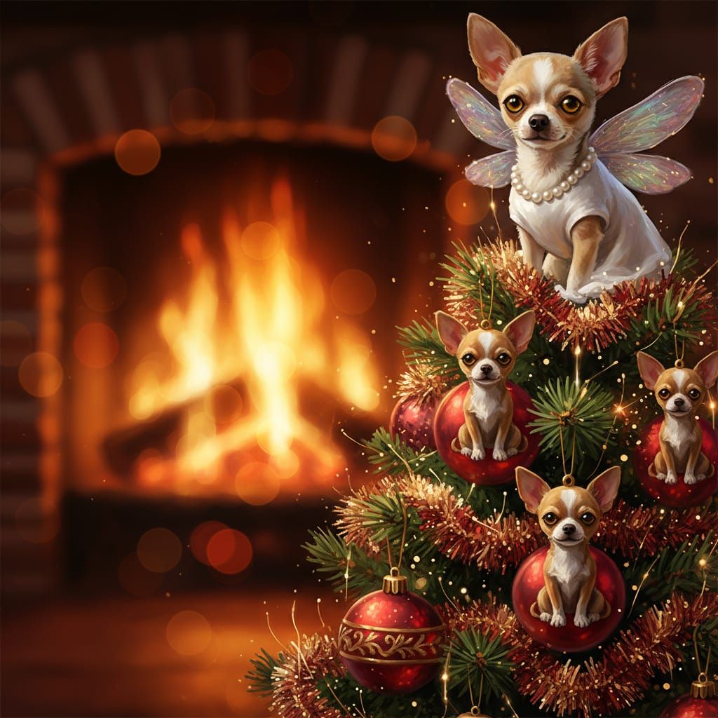 Chihuahua Angel Christmas Tree in Painterly Style