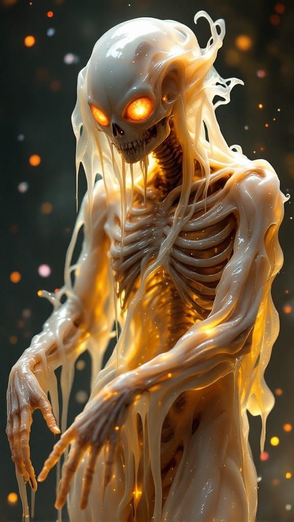 Gelatinous Creature with Borrowed Bones in Surreal Style