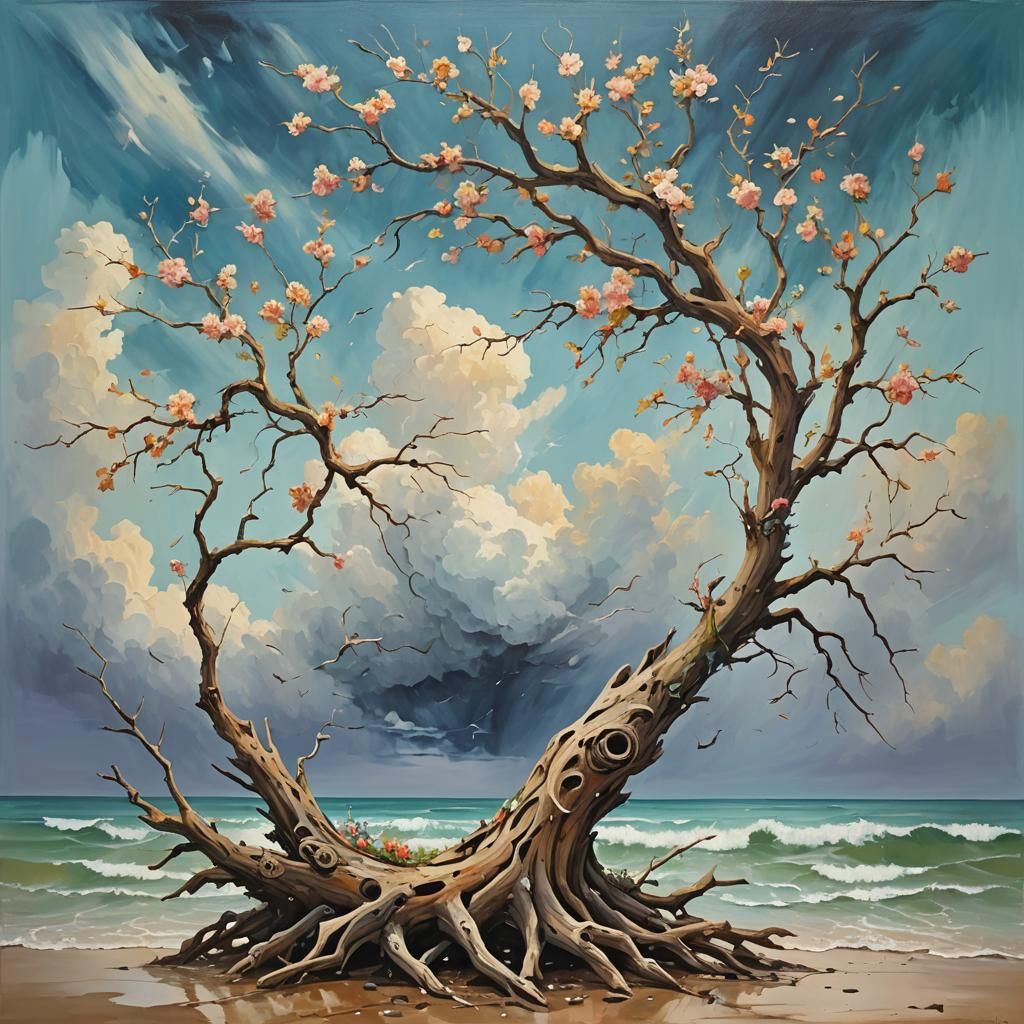 Abstract Driftwood Reaching for the Sky