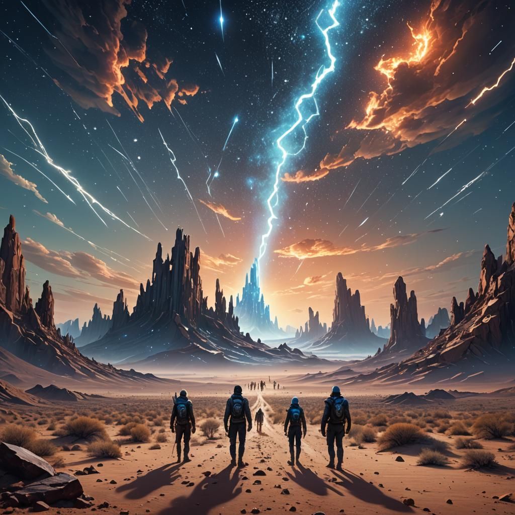 Apocalyptic Desert Sky with Falling Stars