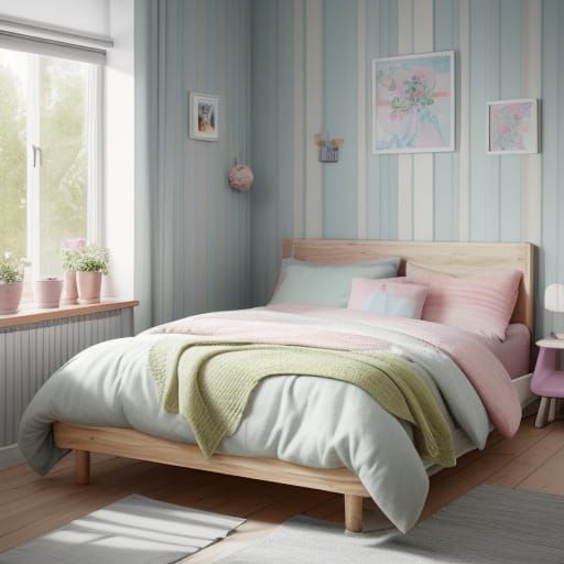Modern Dutch Children's Bedroom in Soft Watercolor Style