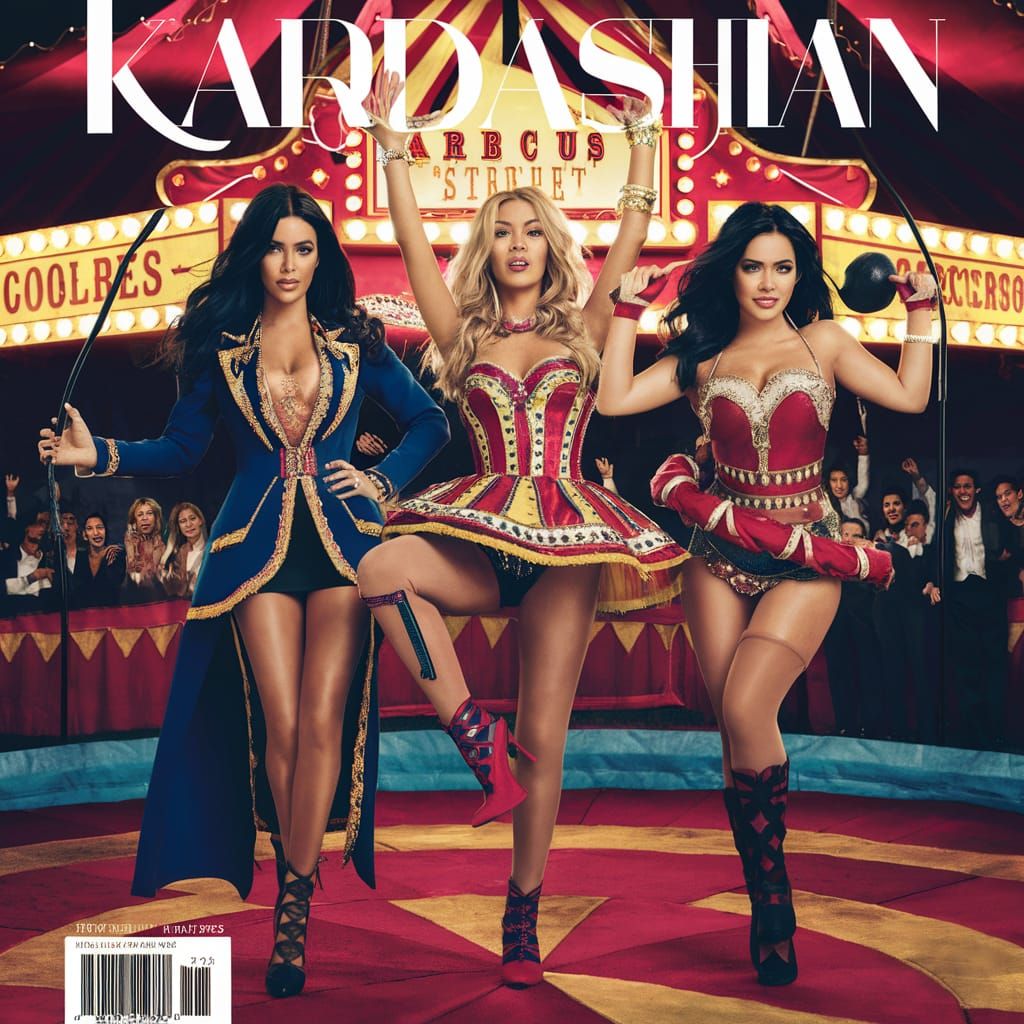 Glamorous Circus Magazine Cover with Ringmaster and Acrobat