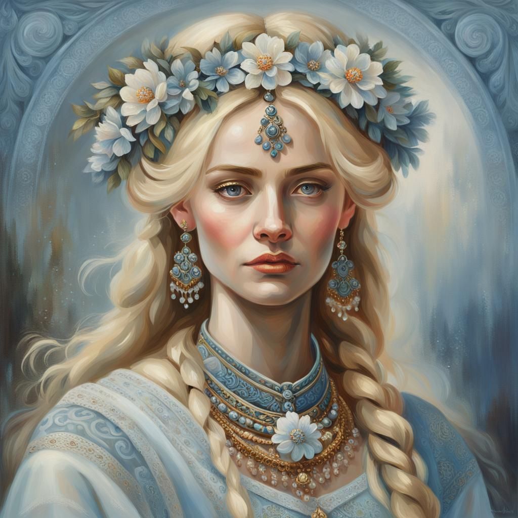Slavic Beauty in Romantic Oil Painting Style