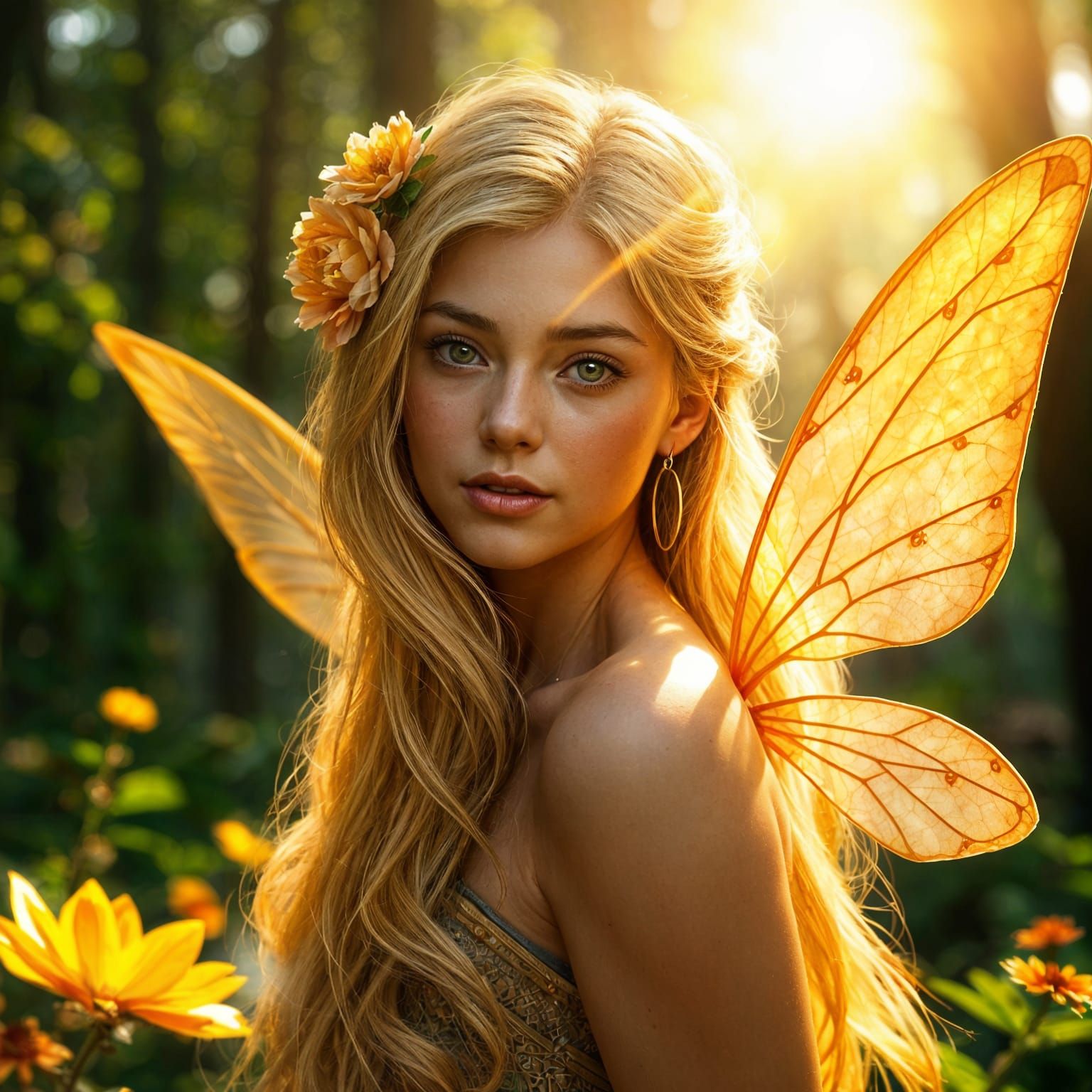Golden Summer Fairy Portrait in Hyperdetailed Style