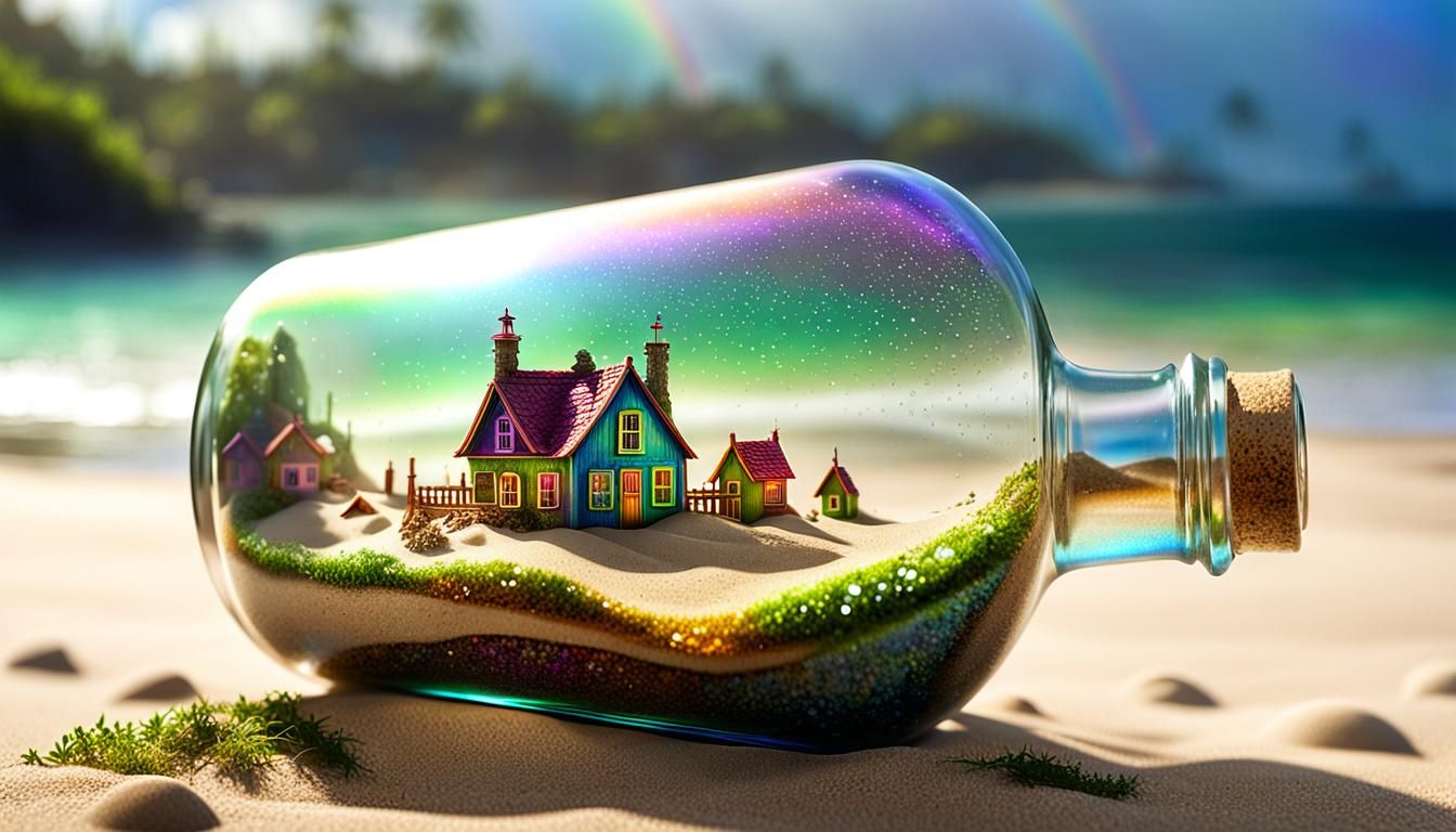 Iridescent Fantasy Village in a Bottle