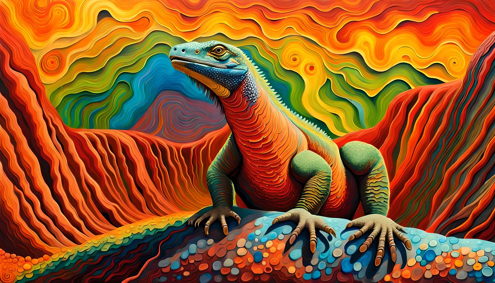 Primordial Goanna Emerges: Impasto Oil Painting