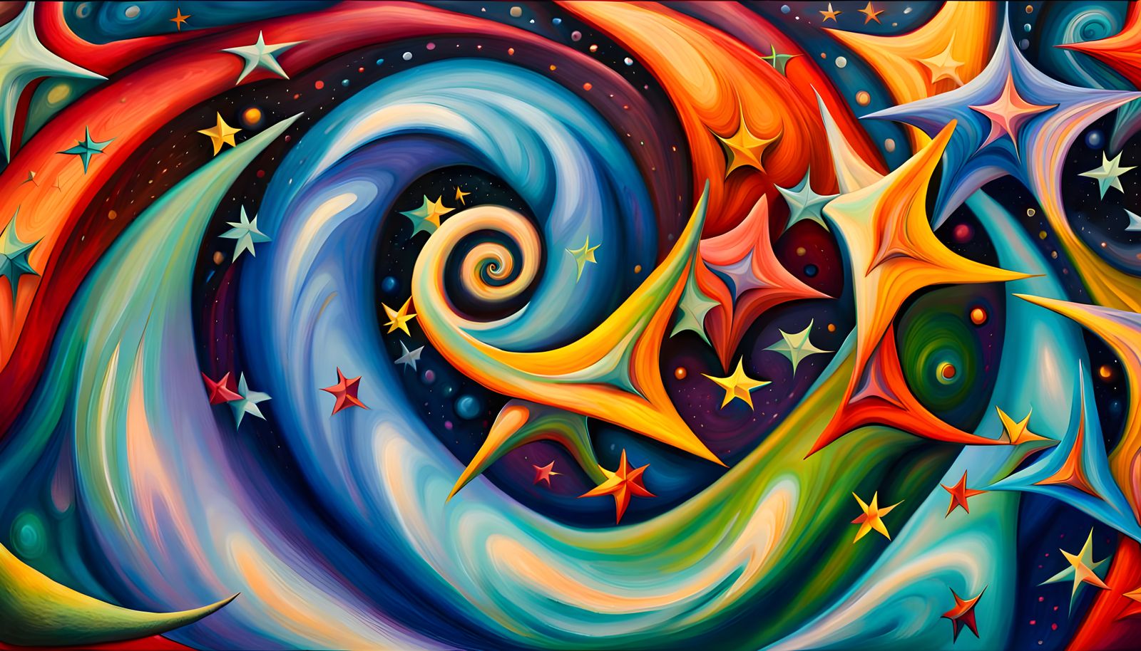 Swirling Stars in a Deep 3D Impasto Oil Painting