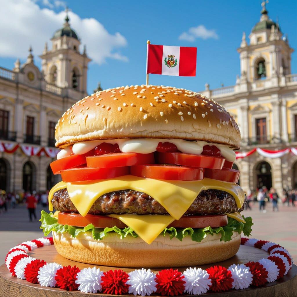 Patriotic Peruvian Burger in Plaza de Armas