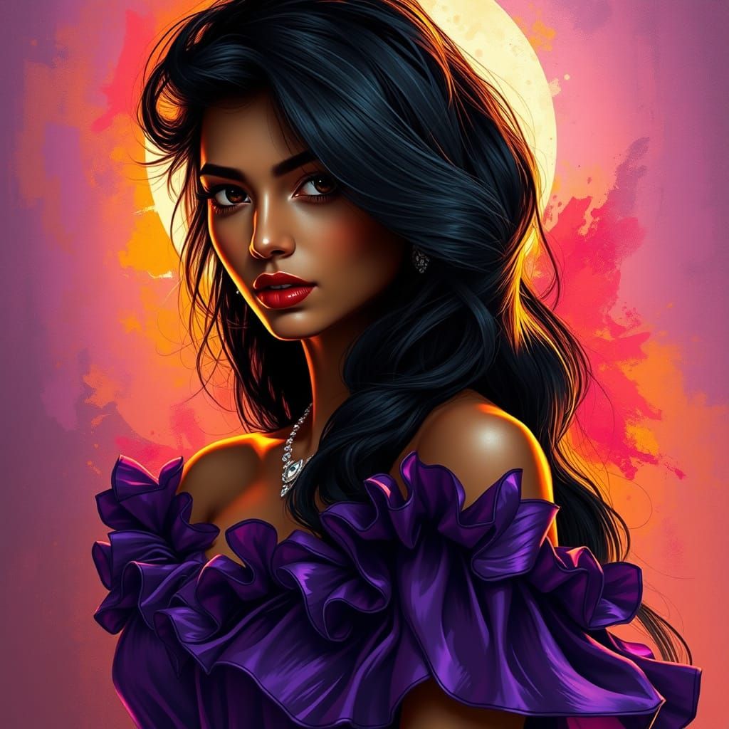 Ethereal Indian Goddess in Vibrant Impasto Portraiture