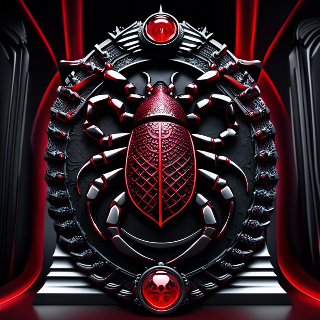 Obsidian and Ruby Scorpion Heraldry with Laser Light