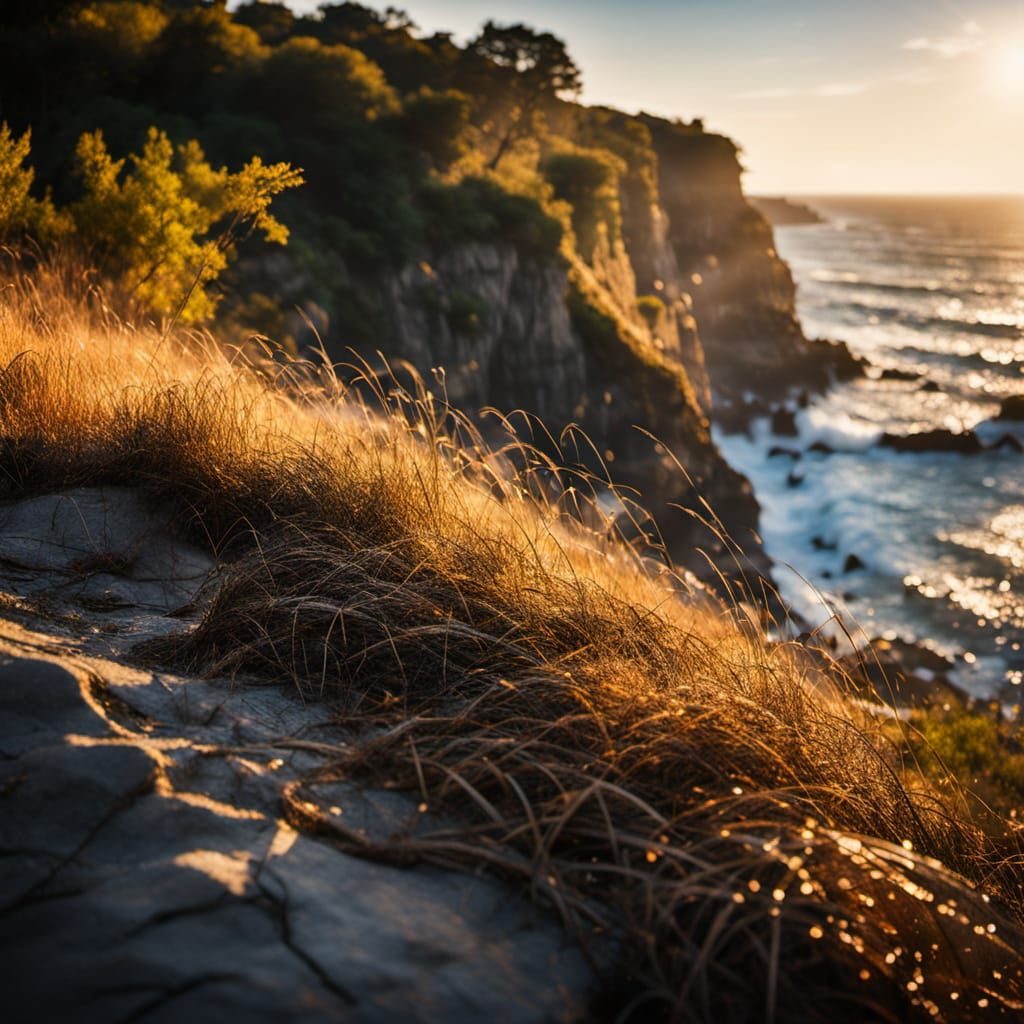 Cliff Edge Waves in Golden Light: Naturalistic Photography