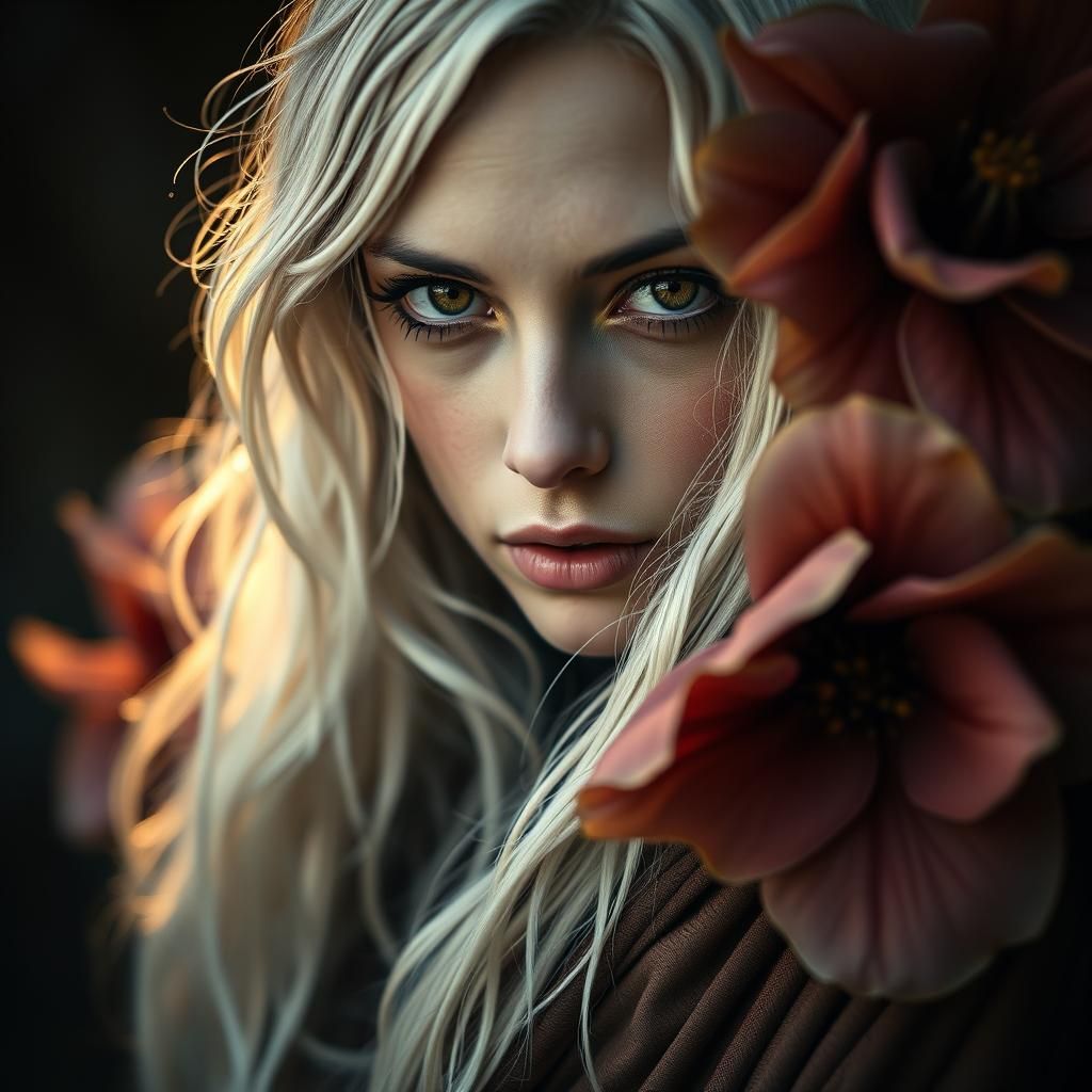 Ethereal Portrait with Flowers in Soft Focus