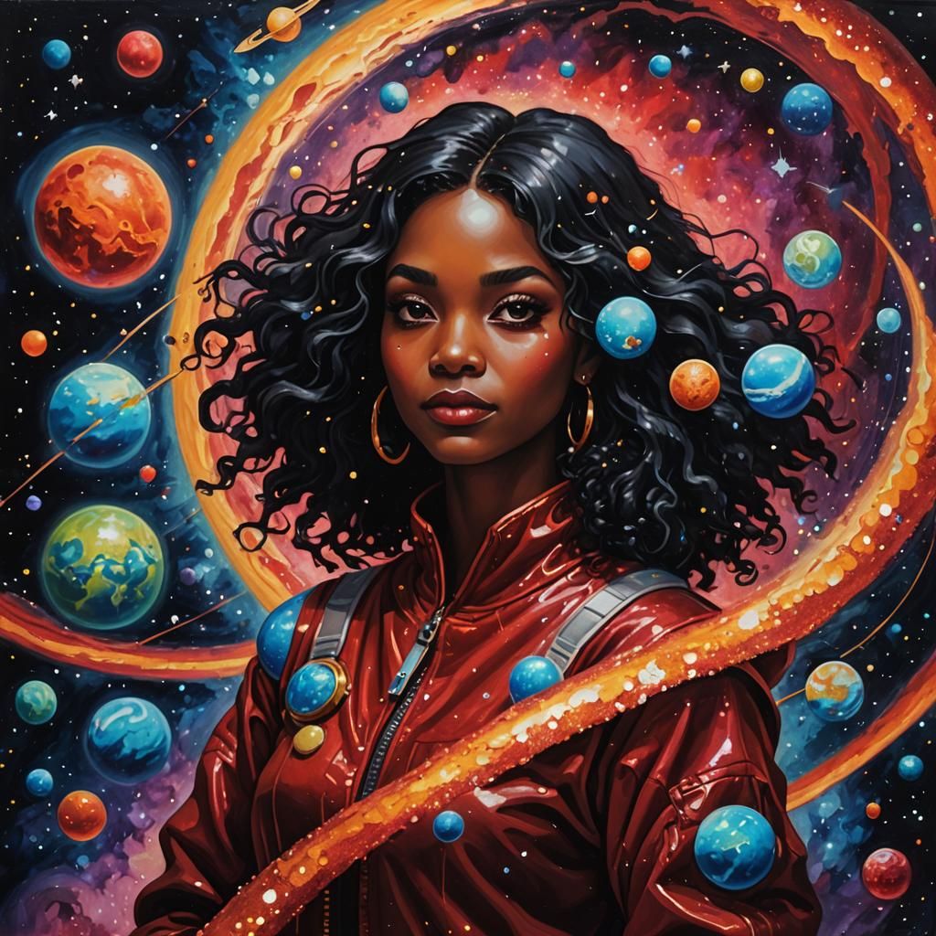 Astronomer in Space with Planets, Glittercore Style