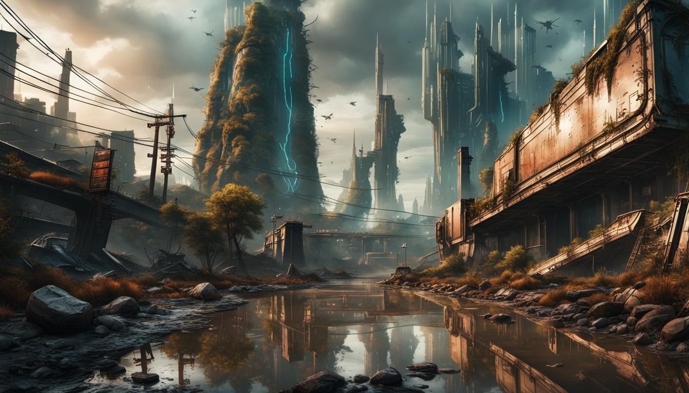 Post-Apocalyptic City Reclaimed by Nature, Matte Painting