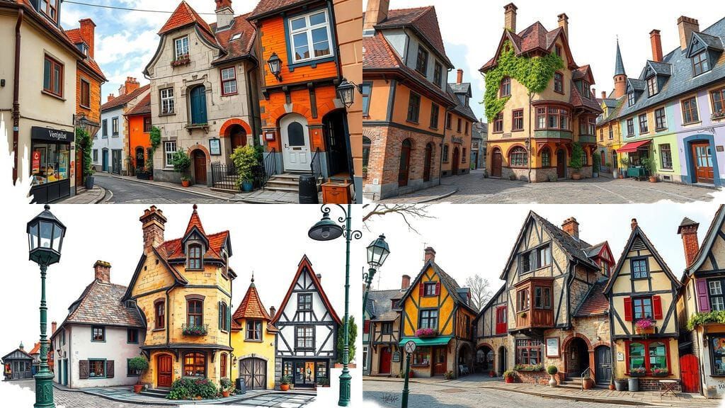 Whimsical Medieval Cottage in Colorful Urban Sketch