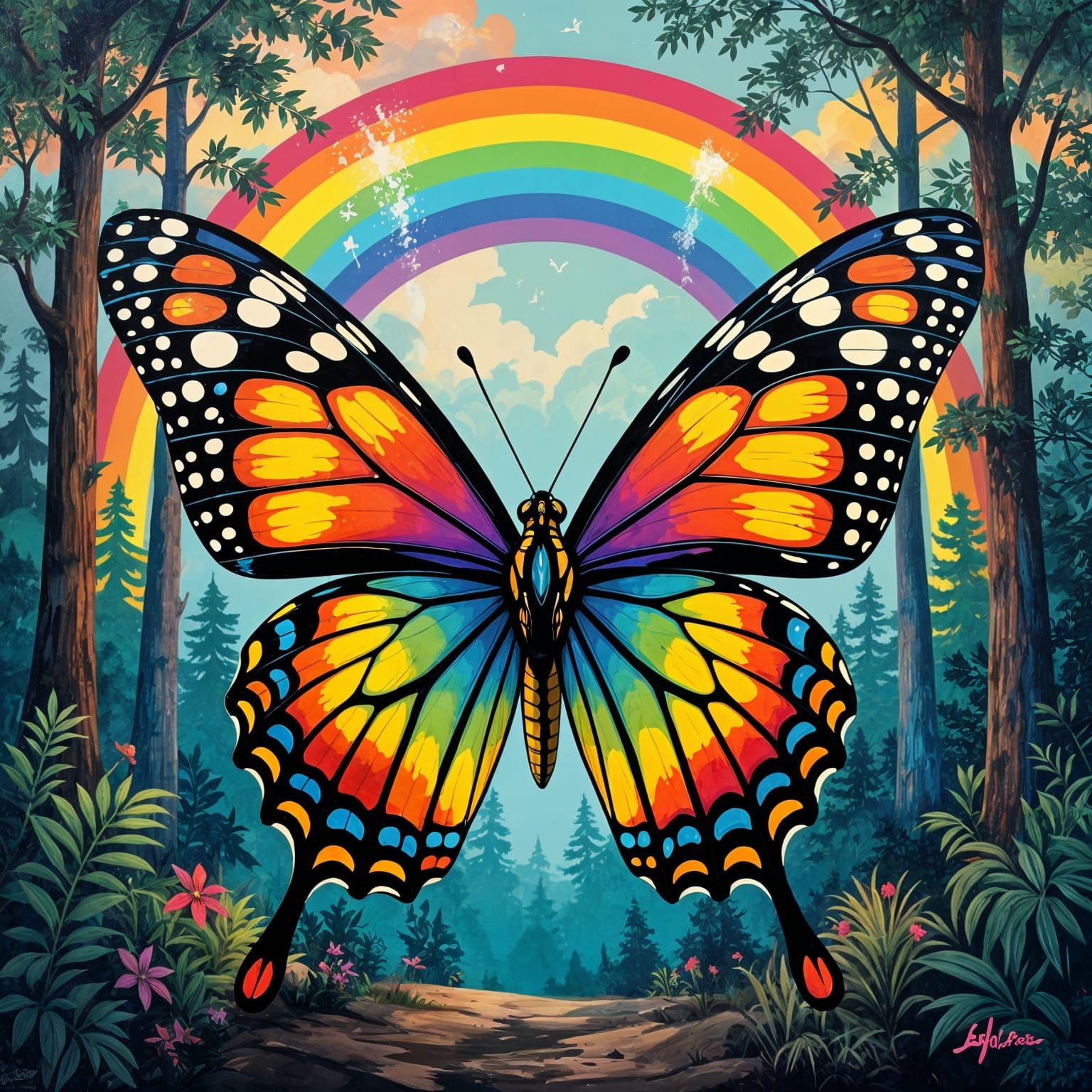 Butterfly Barbarian in Rainbow Forest, Graffiti Art