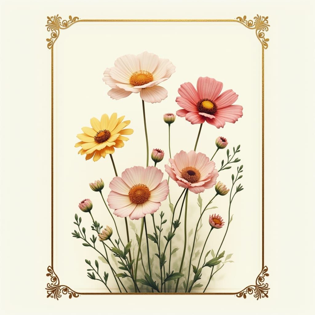 Pressed Flowers in Gilded Frame: Fantasy Art