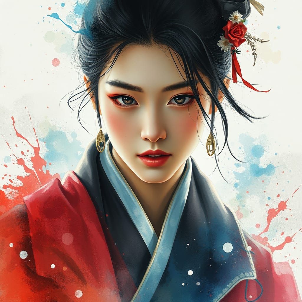 Watercolor Korean Fairytale Portrait with Cinematic Lighting