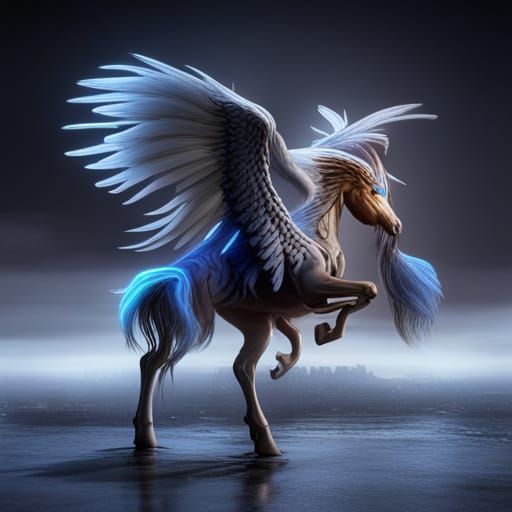 Cyborg Pegasus with Metal Wings in Detailed Matte Style