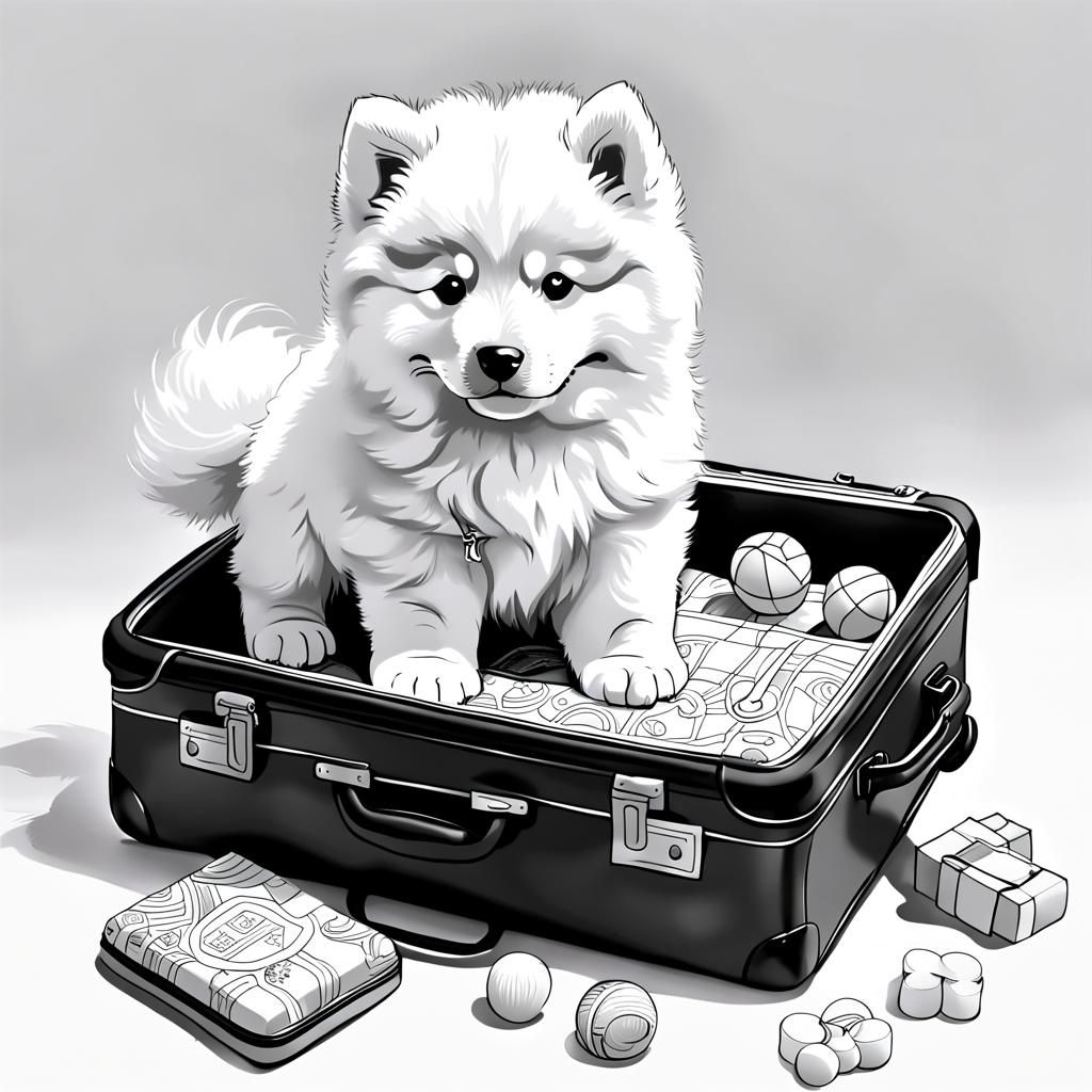Samoyed Puppy Packs Toys: Children's Coloring Book