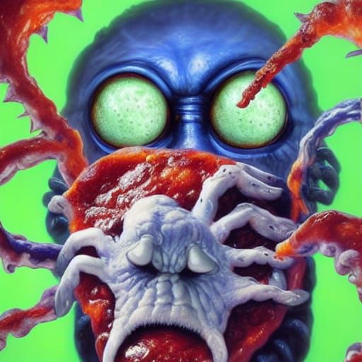 Grotesque Pizza Creature Portrait in Hyperrealism