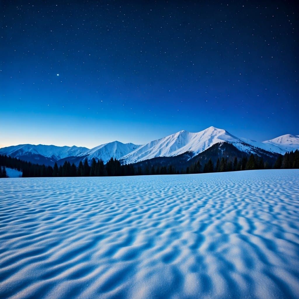 Night Scene: Untouched Snow in Asiatic Mountains