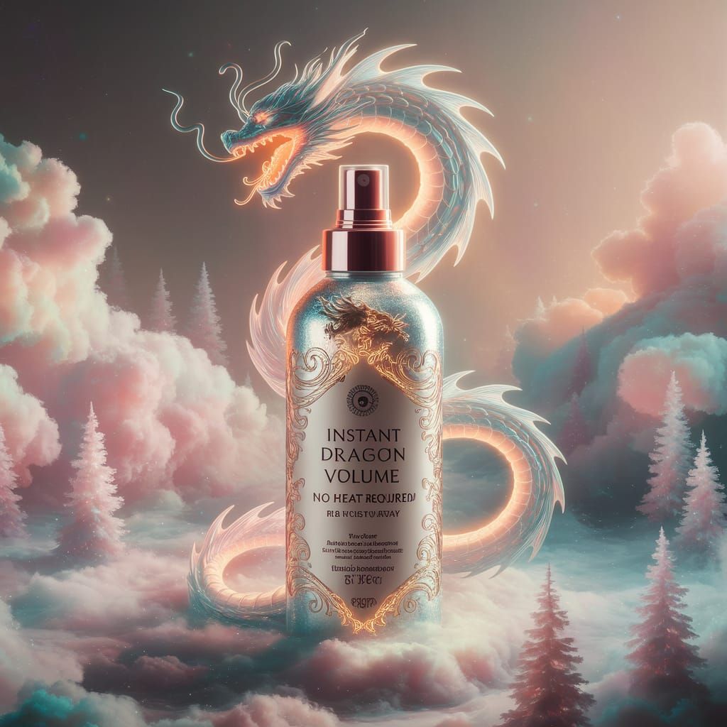 Ethereal Fantasy Scene with Shimmering Hairspray Bottle in I...