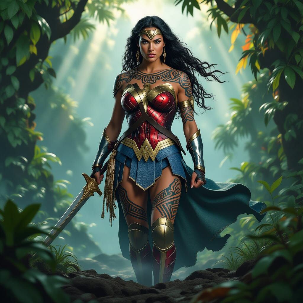 Maori Tattooed Wonder Woman in Lush NZ Forest