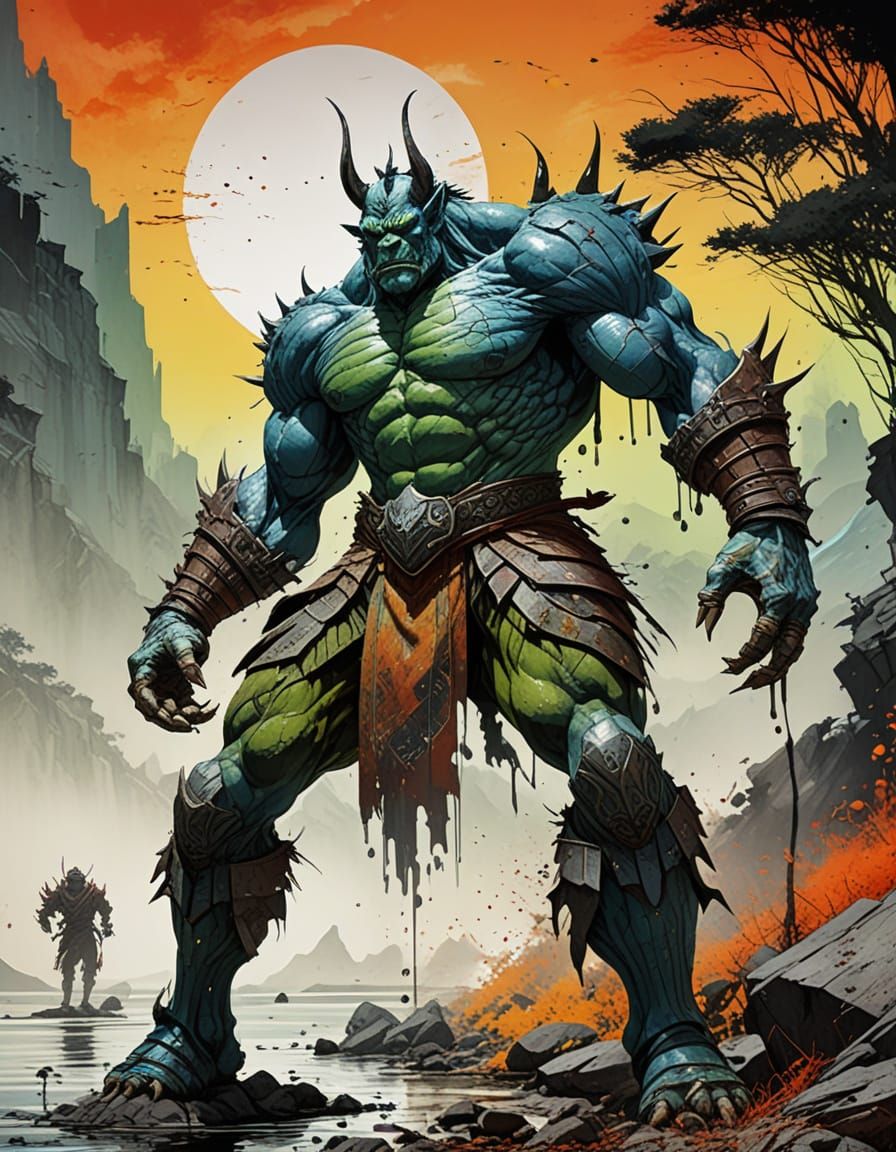 Vibrant Mythical Warrior in Battle Readiness