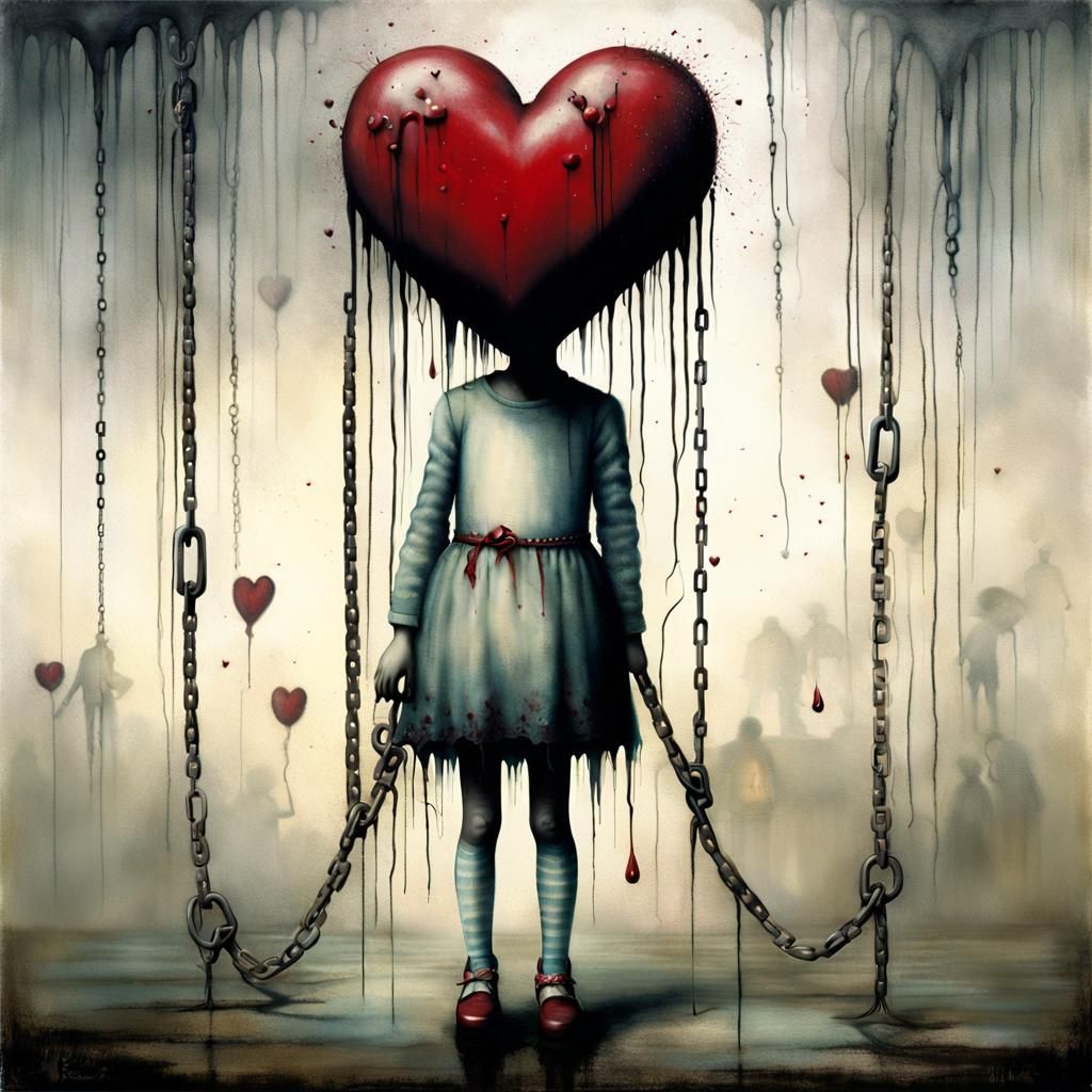 Eerie Surrealist Body Horror with Girl and Heart