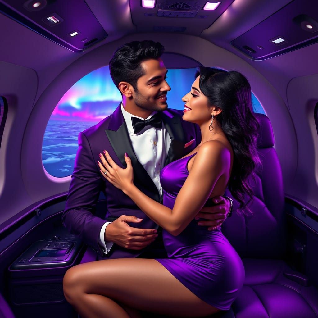 Luxurious Private Jet Romance Amidst the Aurora Borealis