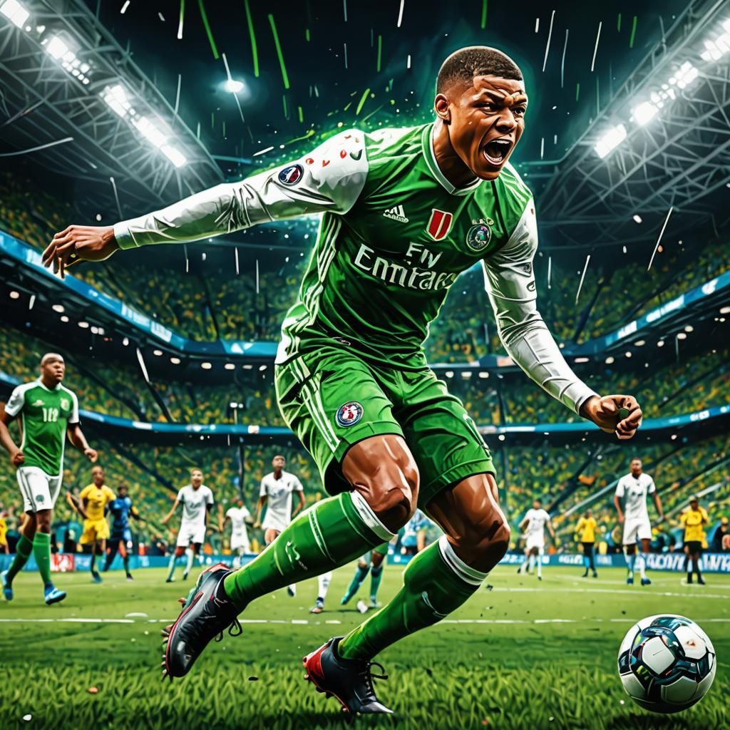 Mbappé Football Art in Graffiti Style, Dynamic Motion