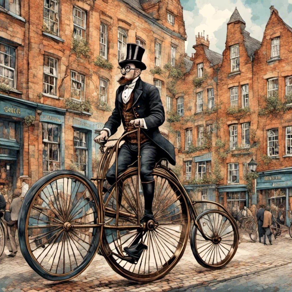 A dandy riding a penny-farthing