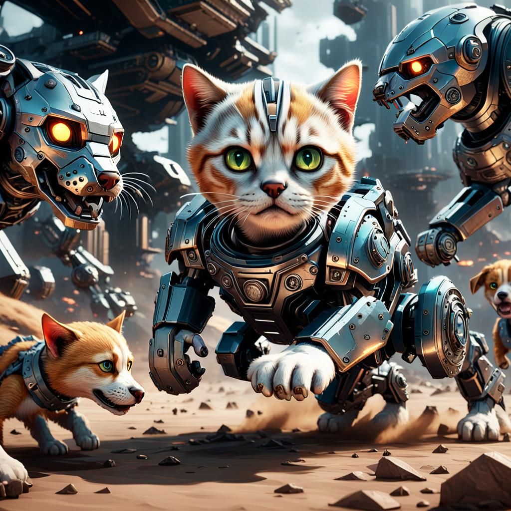 Epic Sci-Fi Kitten Battles Futuristic Canines in a Cinematic...