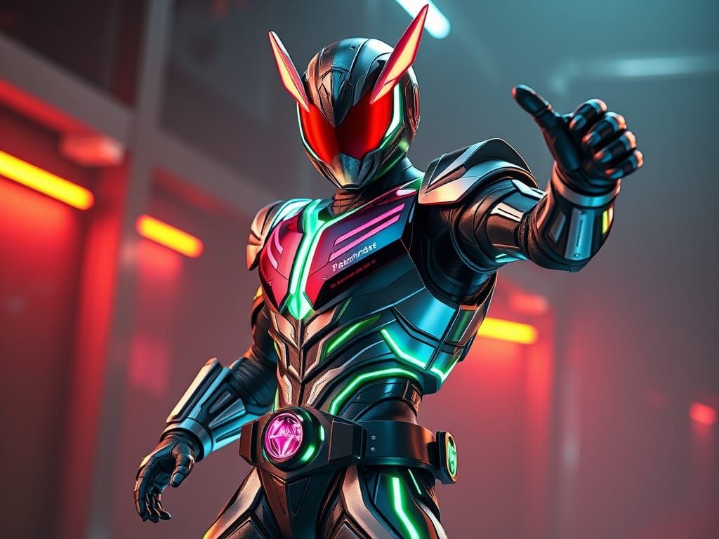 Cyberpunk Kamen Rider Pilot in Futuristic Stance