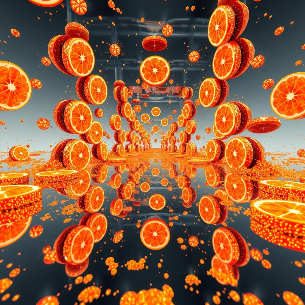 Glittery Orange Slices in Infinite Mirror