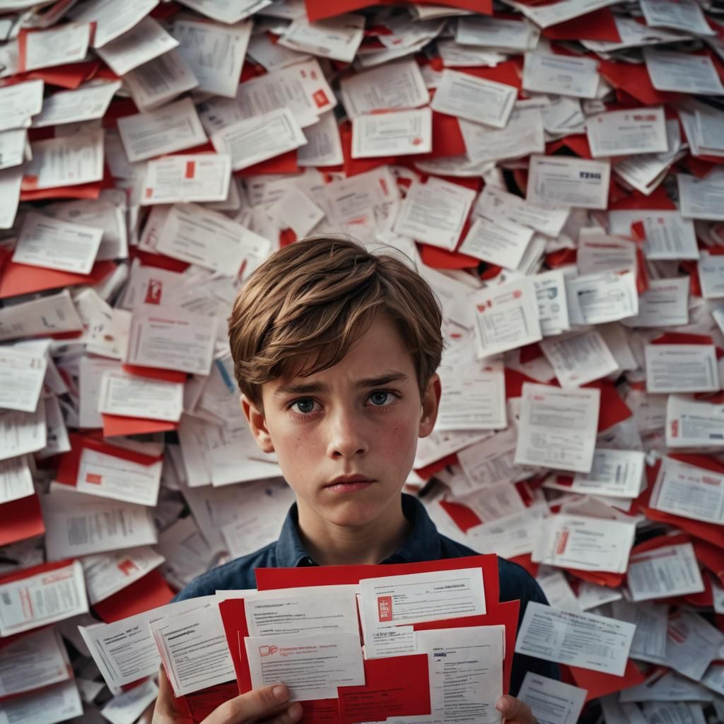 Worried Boy with Overdue Notice, Schoeller Style