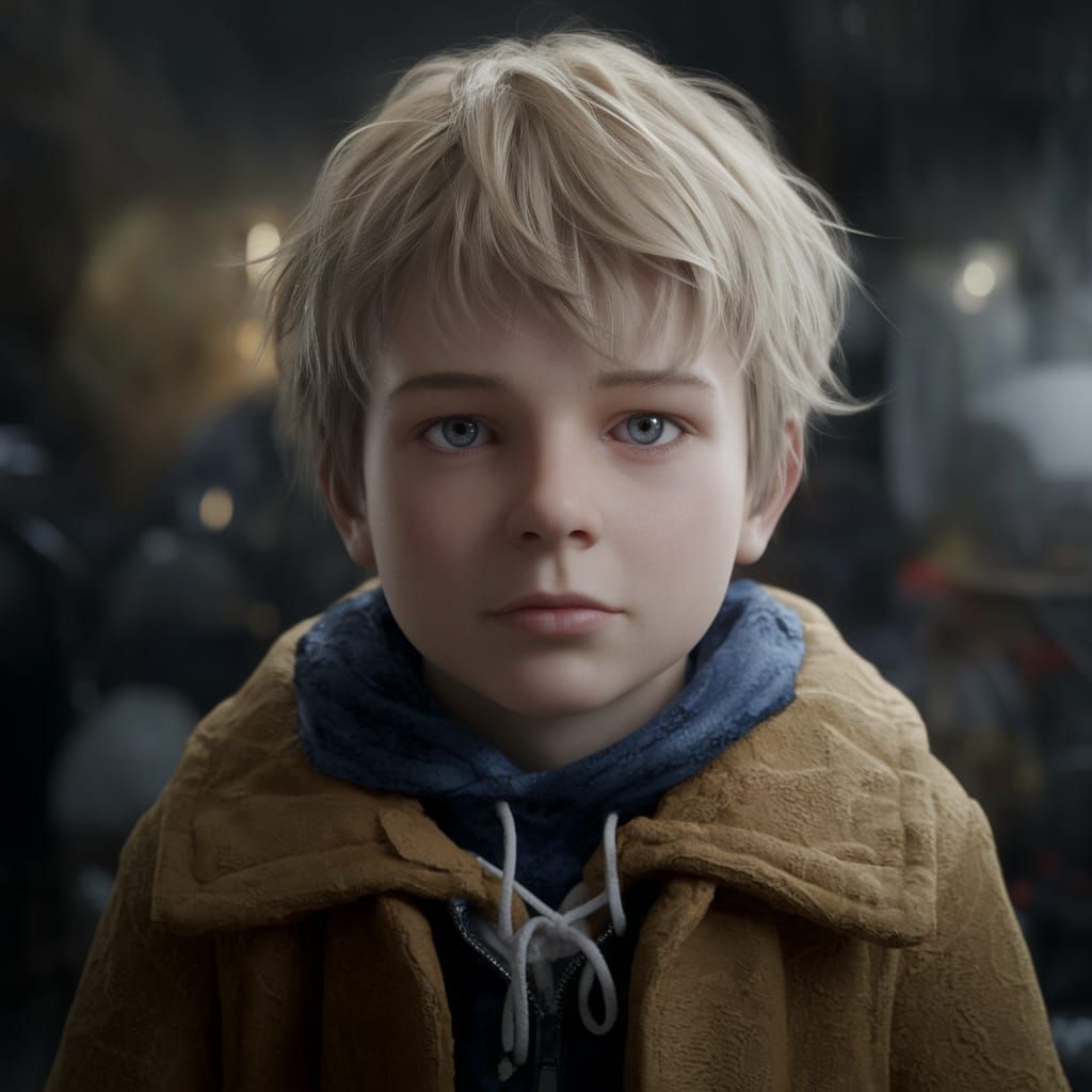 Hyper Realistic Young Boy in Whimsical Magic Realism Style
