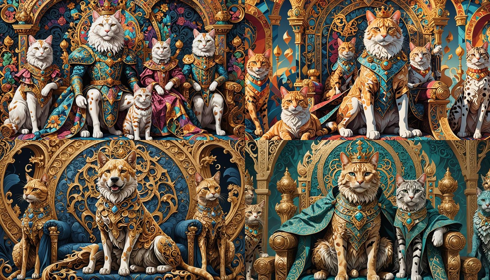 Renaissance Fair with Anthropomorphic Royal Cats and Dogs
